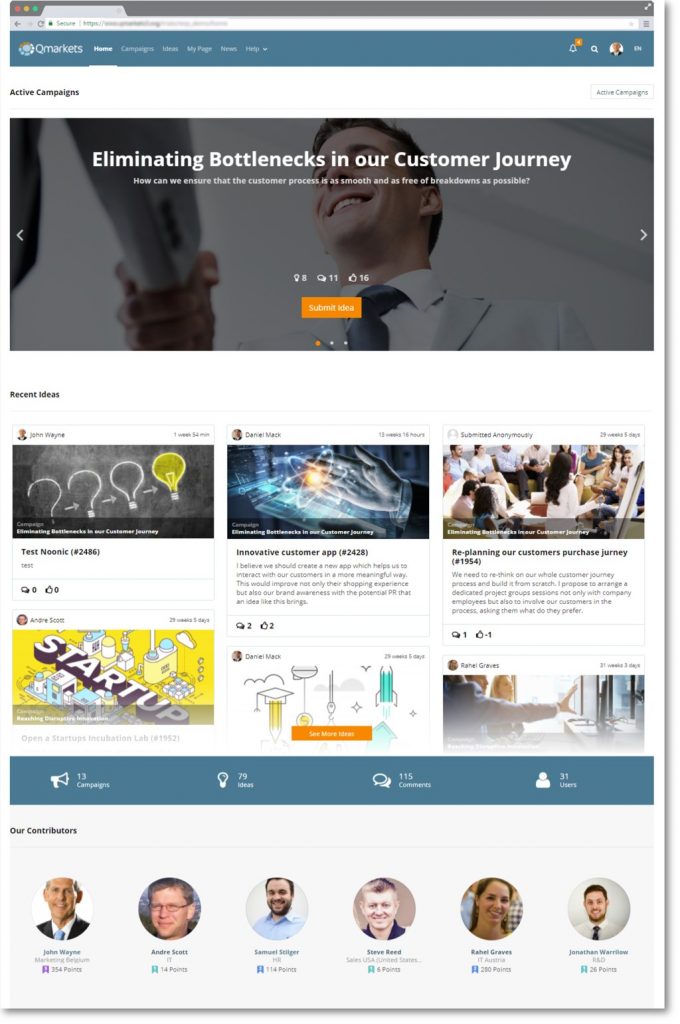 Interface of crowdsourcing platform for harnessing the power of creativity and innovation management